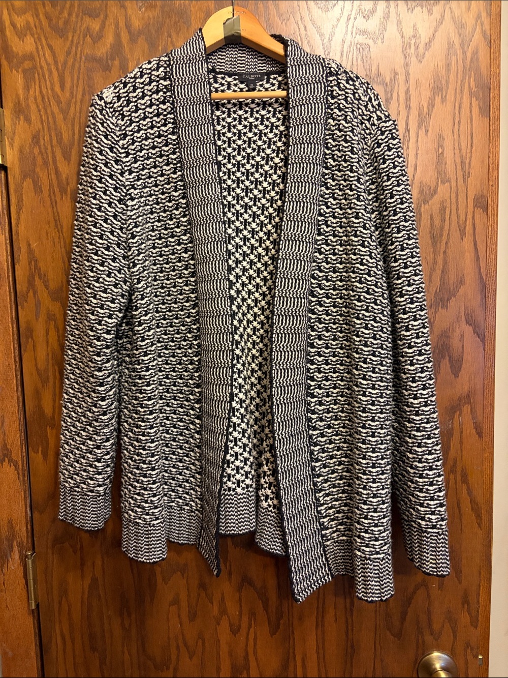Talbots Black and White Open-Front Knit Cardigan